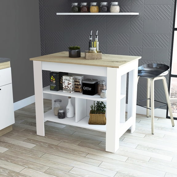 3 - Shelf Kitchen Island with Comfortable Seating Space / Useful for Kitchen Tasks