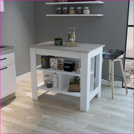 Kitchen Island Antibacterial Dozza, 3 Shelves, Light Gray/White | Light Gray | Particle Board