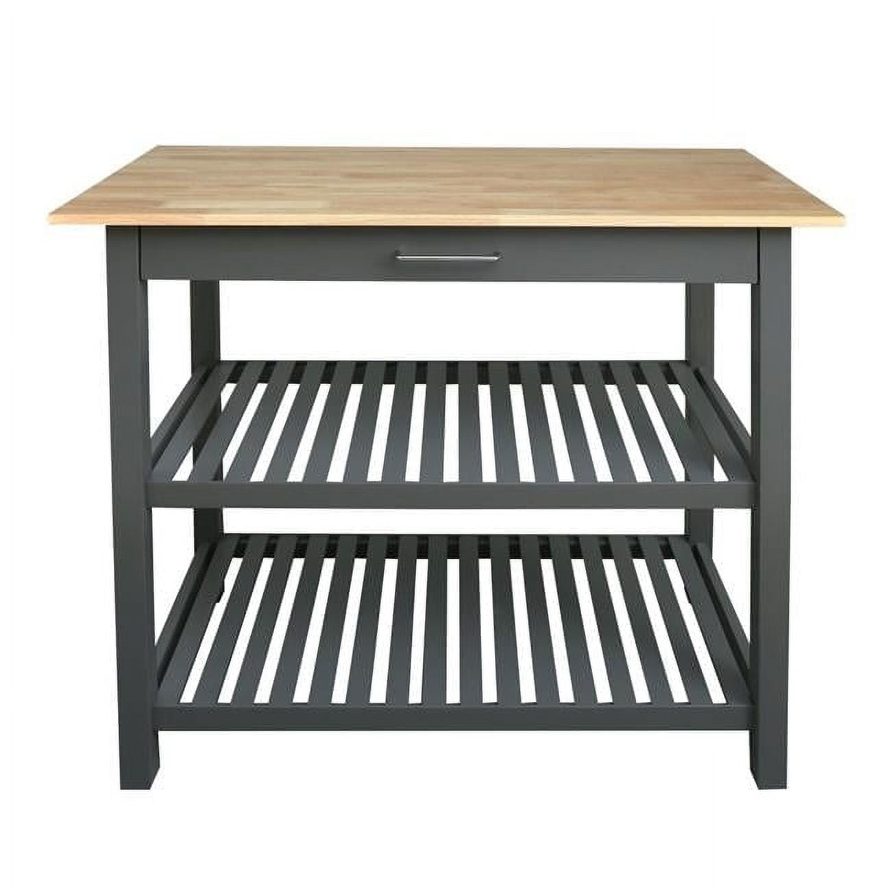 Kitchen Island Bar Station with Hardwood Counter Top, Slate Gray