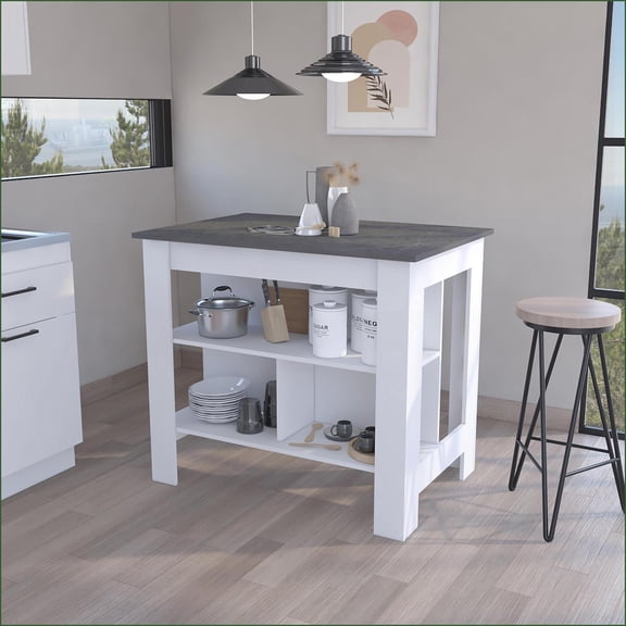 Kitchen Island Brooklyn with 3 Concealed Shelves, 40.5W x 27.5D Top | Contemporary | Medium (40-55in)