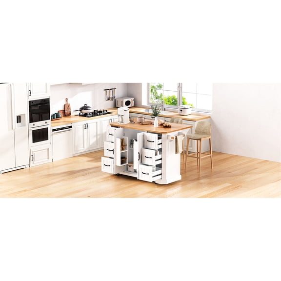 Kitchen Island | Built-in Charging Station for Kitchen Appliances, Drop Leaf for Space Saving | Rubber Wood Veneer and CARB Phase II MDF | Solves Storage and Charging Cables Mess