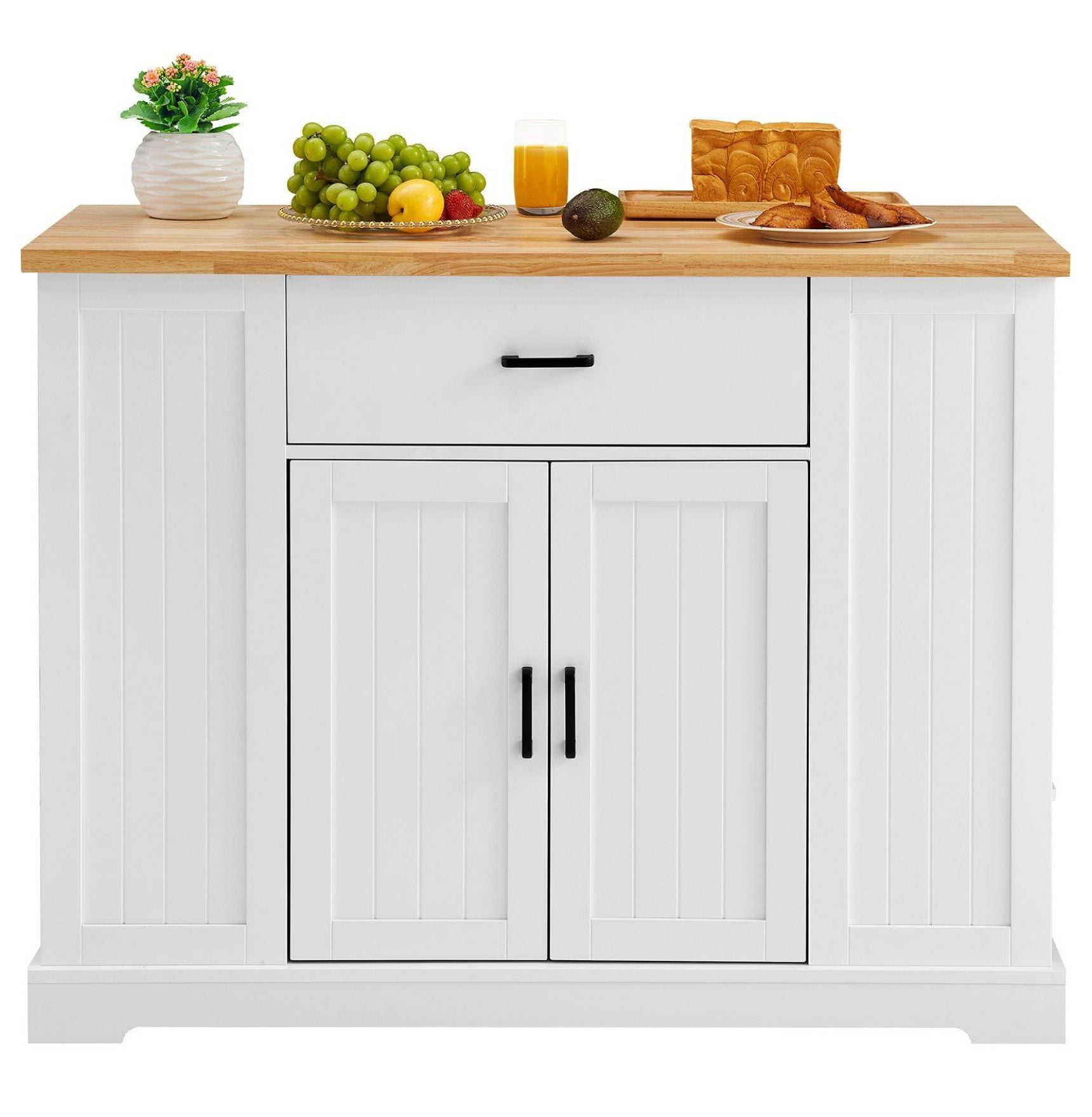 Kitchen Island Cart, 46" Wood Top with Storage, Farmhouse Table w ...