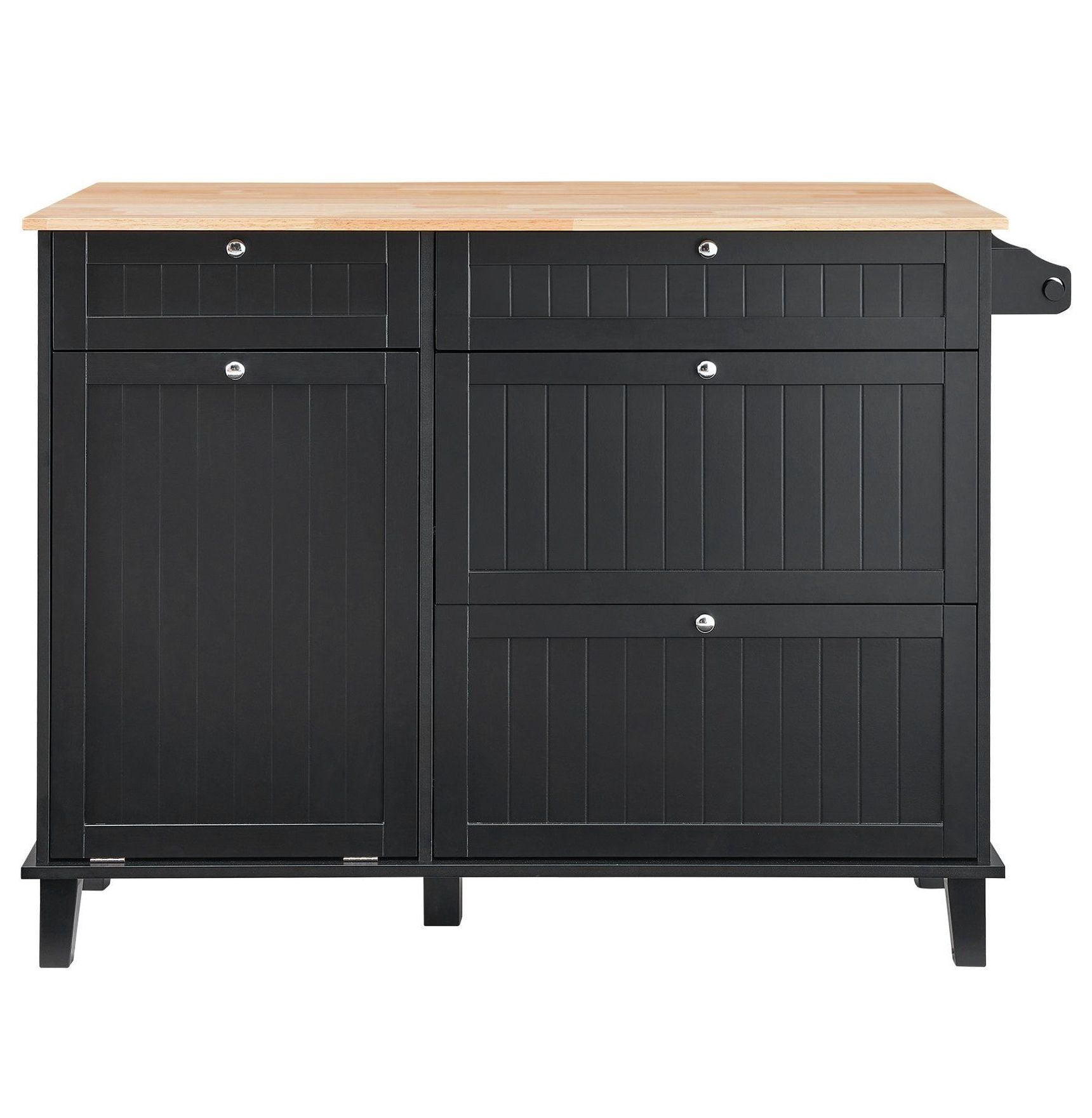 Kitchen Island Cart, 50" Wood Top with Trash Cabinet, Drop Leaf, Towel Bar - Farmhouse Table for Kitchen, Dining, Living Room - Black