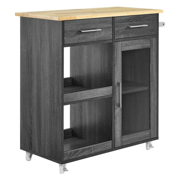 Kitchen Island Cart, Dark Grey Gray Natural, Wood, Kitchen Cafe Bistro Hospitality Restaurant, Modern Contemporary HB34639