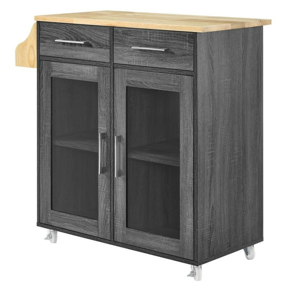 Kitchen Island Cart, Dark Grey Gray Natural, Wood, Kitchen Cafe Bistro Hospitality Restaurant, Modern Contemporary HB34643
