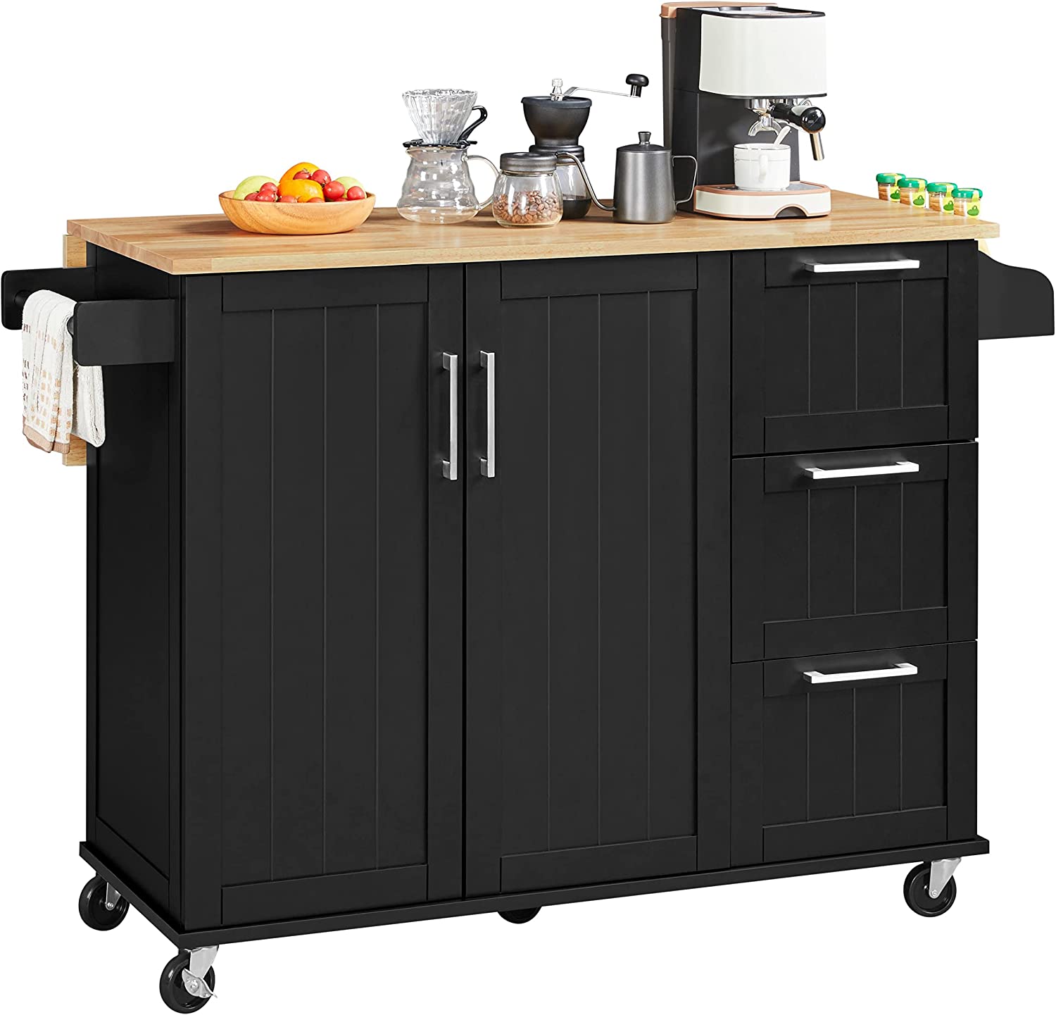 Kitchen Island Cart with DropLeaf Countertop, Rolling Kitchen Island