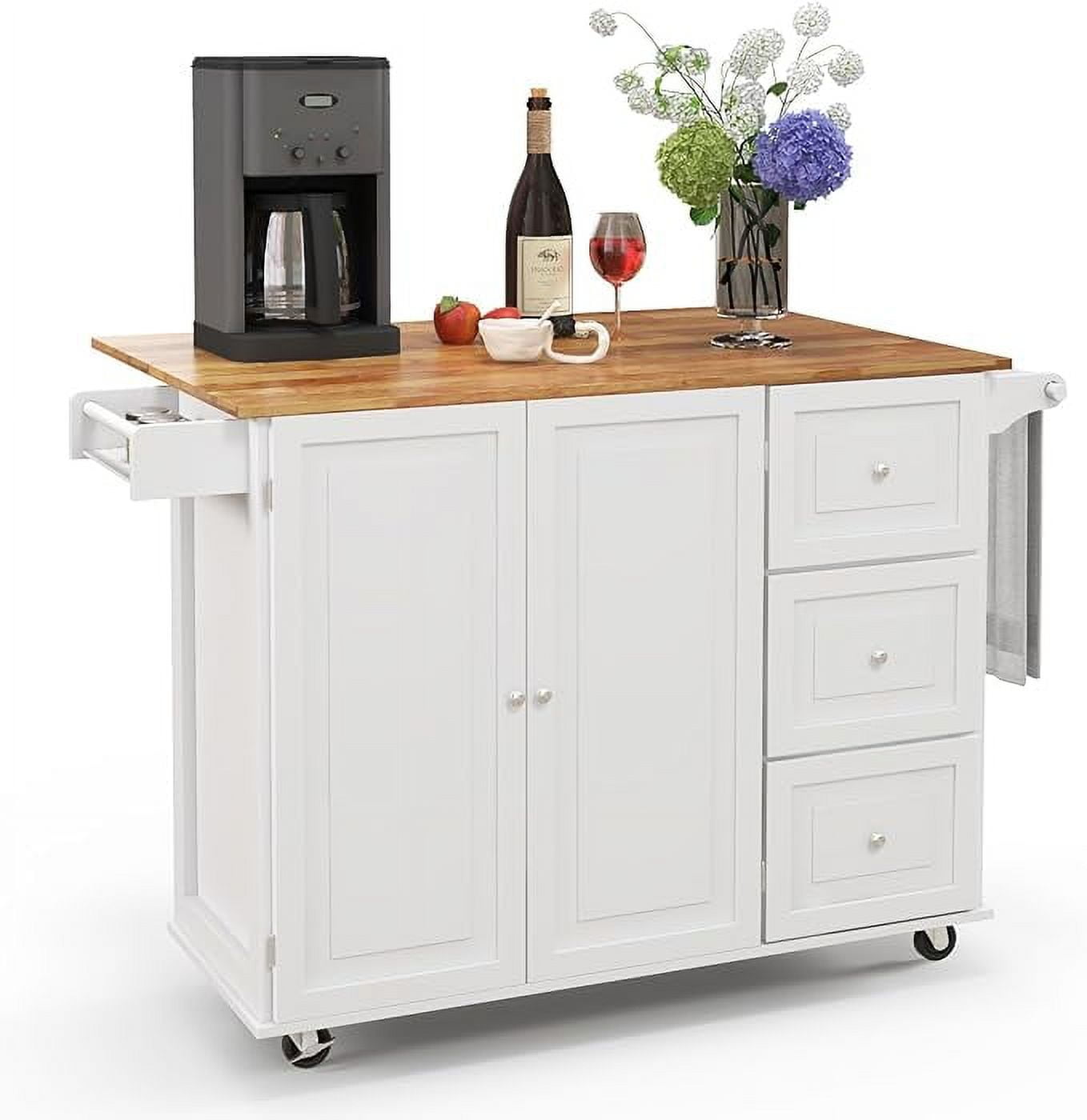 Kitchen Island Cart with Drop Leaf, Rolling Kitchen Cart on Wheels with