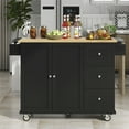 thumbnail image 1 of Kitchen Island Cart with Drop-Leaf Tabletop and Locking Wheels, 52.7" Large Kitchen Trolley Cart with 2 Door Cabinet and 3 Storage Drawers, Spice Rack Towel Rack, Rolling Kitchen Island Cart, Black, 1 of 7