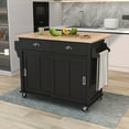 thumbnail image 1 of Kitchen Island Cart with Drop-Leaf Tabletop & Sliding Barn Door & Locking Wheels, Large Rolling Kitchen Trolley Cart with Adjustable Shelf and 2 Drawers for Dining Room Kitchen, Black, 1 of 7