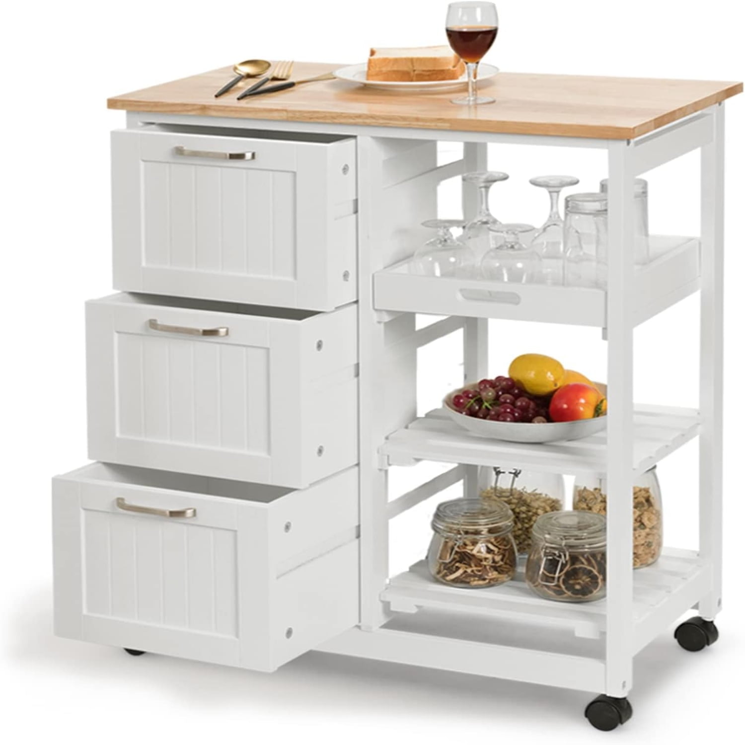 Kitchen Island Cart Home Serving Cart Kitchen Trolley with 3 Large