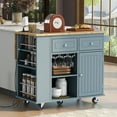 thumbnail image 1 of Kitchen Island Cart with Power Outlet, Rolling Kitchen Storage Island with Drop Leaf, Wine Rack, and Cup Holder, Adjustable Storage, Drop-Leaf Design for Home, Kitchen, Dining Room, Grey Blue, 1 of 10