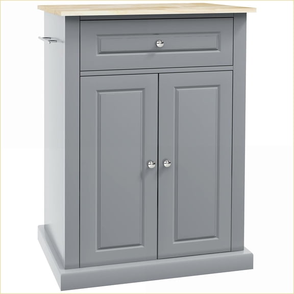 Kitchen Island Cart, Rolling Portable Serving Trolley with Drawer & Adjustable Shelf | Grey | MDF