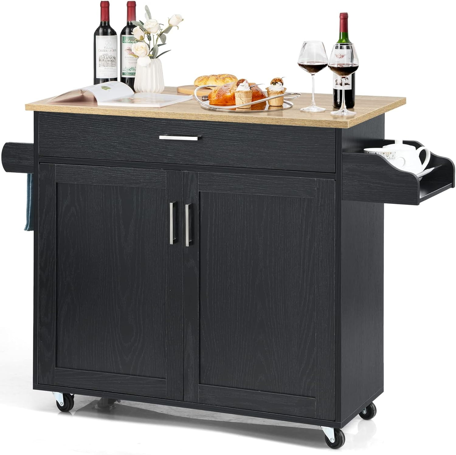 Kitchen Island Cart Rolling Storage Trolley Cart with Lockable Rubber