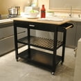 thumbnail image 1 of Kitchen Island Cart with Rubber Wood Counter Top, Kitchen Islan on Wheels with Drawer and 2 Open Shelves, 3 Tier Portable Rolling Kitchen Island with Two Lockable Wheels, Towel Rack, Black, 1 of 9