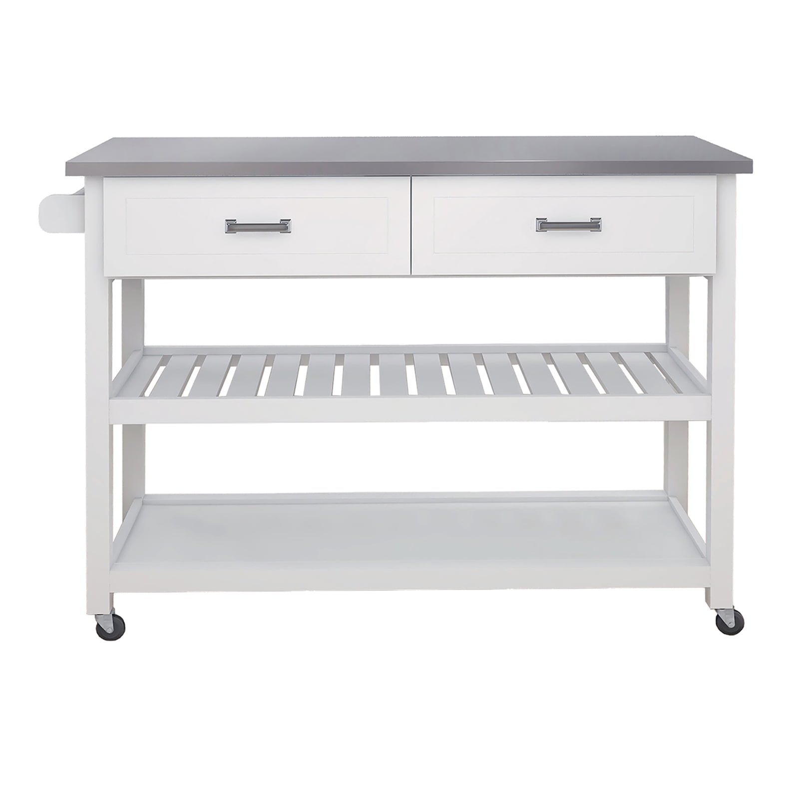Kitchen Island Cart with Stainless Steel Top,47.25" Width Mobile Carts with 2 Drawers,2 Opening Shelves,Rolling Kitchen Table,Portable Islands on Wheels