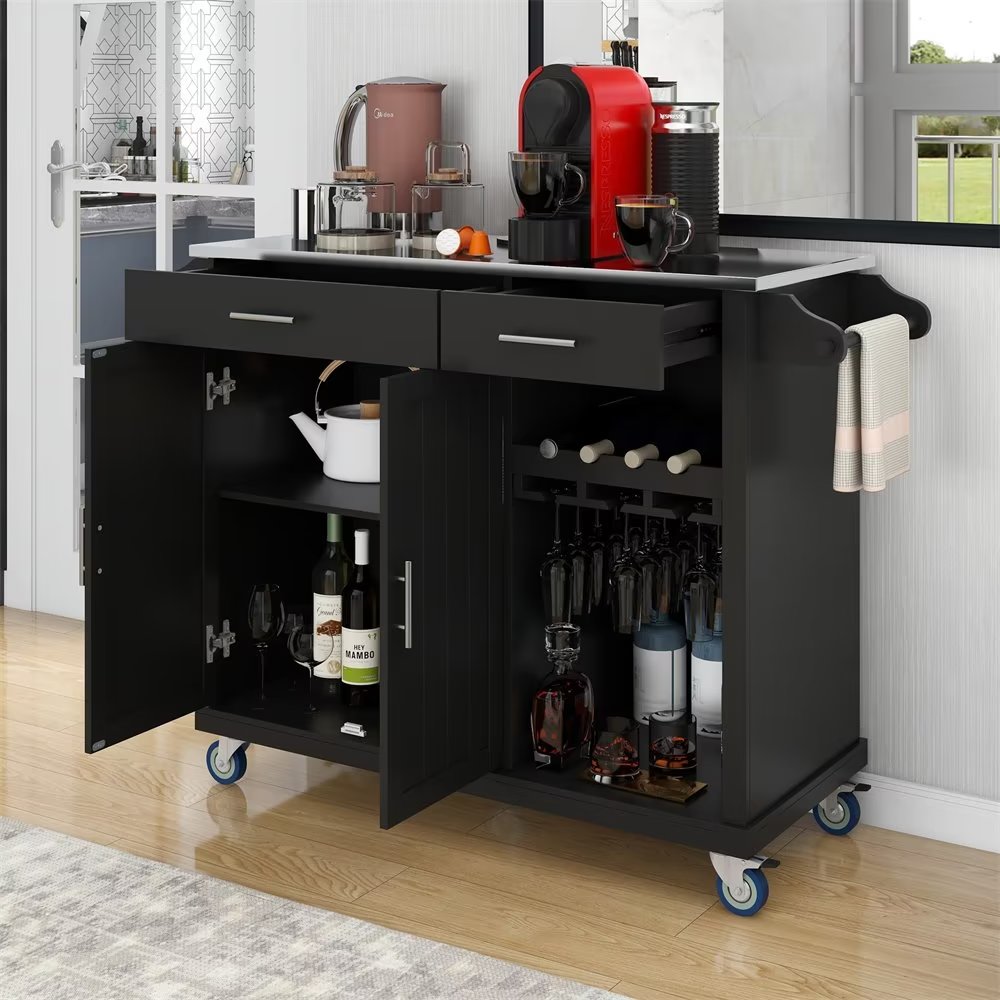 Kitchen Island Cart with Stainless Steel Top, Rolling Kitchen Storage