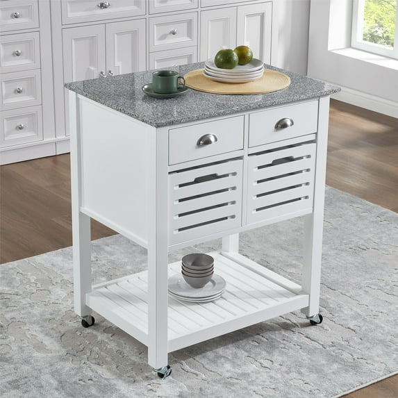 Kitchen Island Cart with Storage, 29.93'' Width Mobile Kitchen Cart with 0.59'' Thick Worktop, Two Drawers & Slide-Out Wire Storage Basket, Rolling Kitchen Table, Microwave Stand Serving Carts