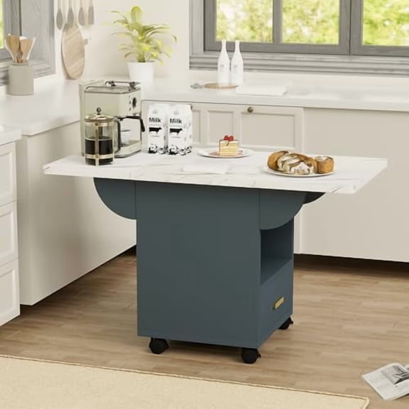 Kitchen Island Cart With Storage, Rolling Island on Wheels, Cabinets With Folding Drop Leaf and Drawer, Wooden Multifunctional Cart$$Home Decor, Kitchen, & Other