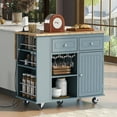 thumbnail image 1 of Kitchen Island Cart with Storage, Rolling Kitchen Island on Wheels with Drop Leaf, Charging Station, Wine Rack, Drawer, 3 Open Spice Rack, Kitchen Cart Island Table for Kitchen, Grey Blue, 1 of 9