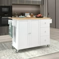 thumbnail image 1 of Kitchen Island Cart with Storage, Rolling Kitchen Island Table with Drop Leaf, Kitchen Island on Wheels with 3 Drawers and Storage Cabinet, Inner Adjustable Shelves, Spice Rack, Towel Rack (White), 1 of 9