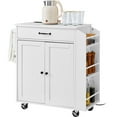 thumbnail image 1 of Kitchen Island Cart on Wheels with 2 Drawers, 1 Shelf & Built-in Charging Station, Mobile Rolling Storage Cabinet for Kitchen, Dining Room, Countertop Extension, Butcher Block Top, Easy Assembly, 1 of 7