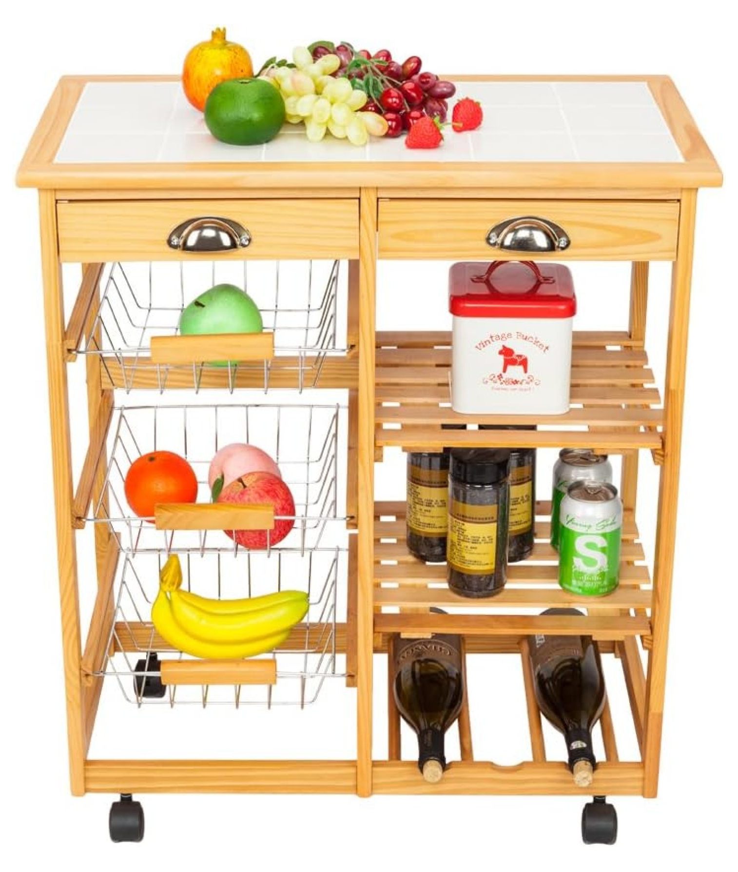 Kitchen Island Cart on Wheels,3 Tiers Rolling Utility Trolley Cart with