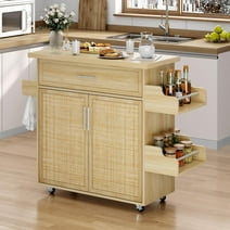 Kitchen Island Cart on Wheels, Mobile Kitchen Storage Cabinet Serving Cart with Drawer,Towel Rack,Spice Rack - Small Coffee bar Microwave Stand for Kitchen,Dining Room