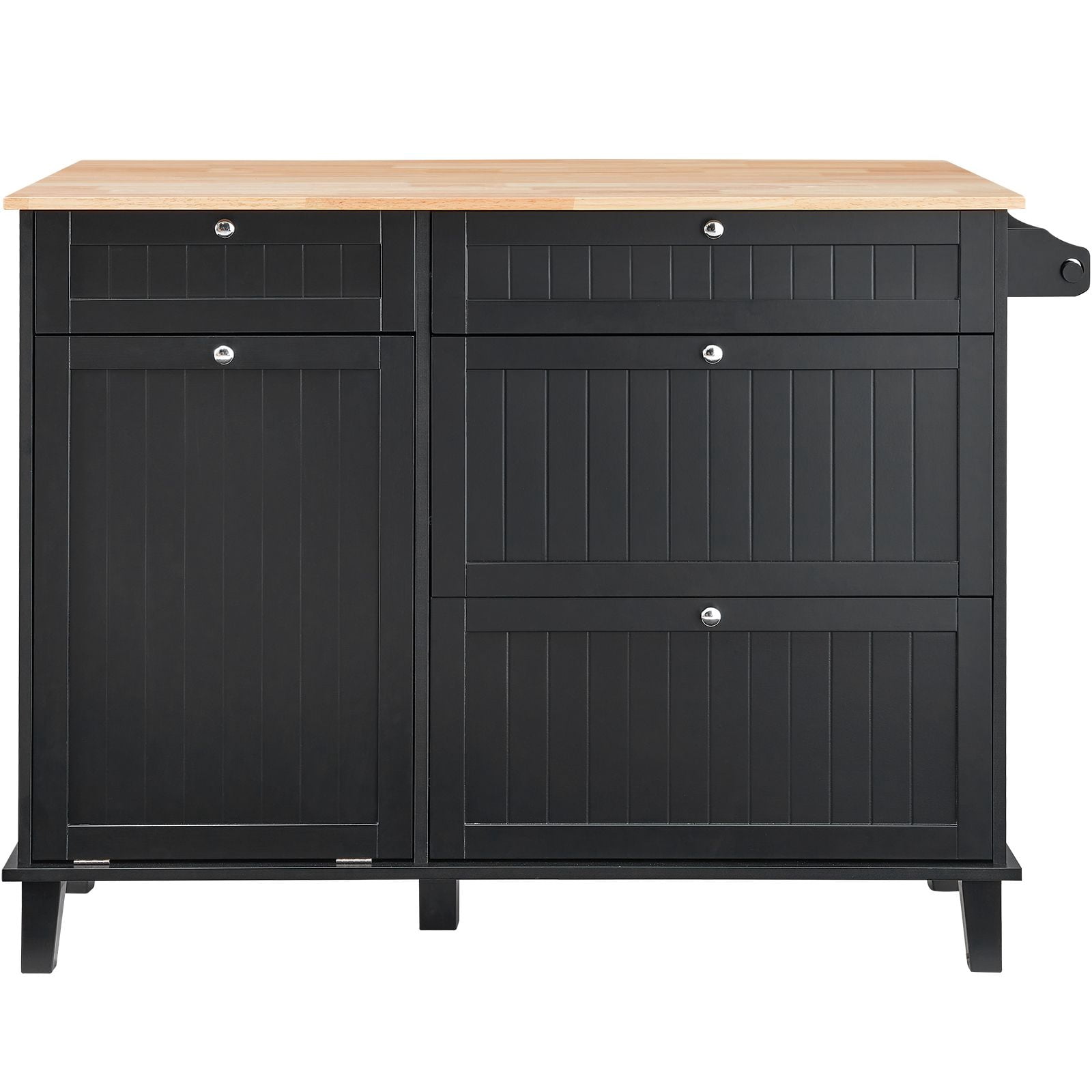 Kitchen Island Cart on Wheels with Storage Cabinet, 2 Drawers, Built-in Trash Bin Cabinet, Wood Countertop, Butcher Block Serving Cart, Mobile Workstation with Shelves
