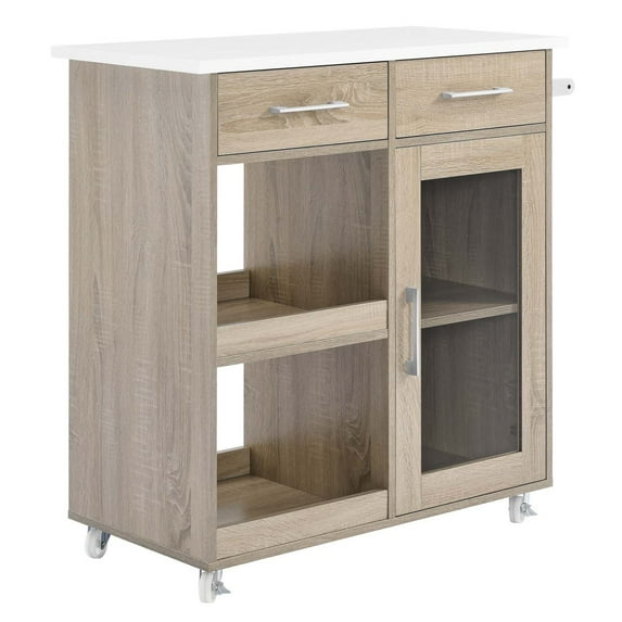 Kitchen Island Cart, White Oak, Wood, Kitchen Cafe Bistro Hospitality Restaurant, Modern Contemporary HB34641