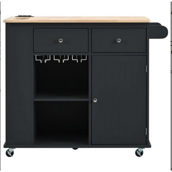 Kitchen Island Cart With 5 Lockable Wheels Open Storage Shelf Wine Rack Serving Cart Rolling On Wheels For Home Kitchen Dining Room