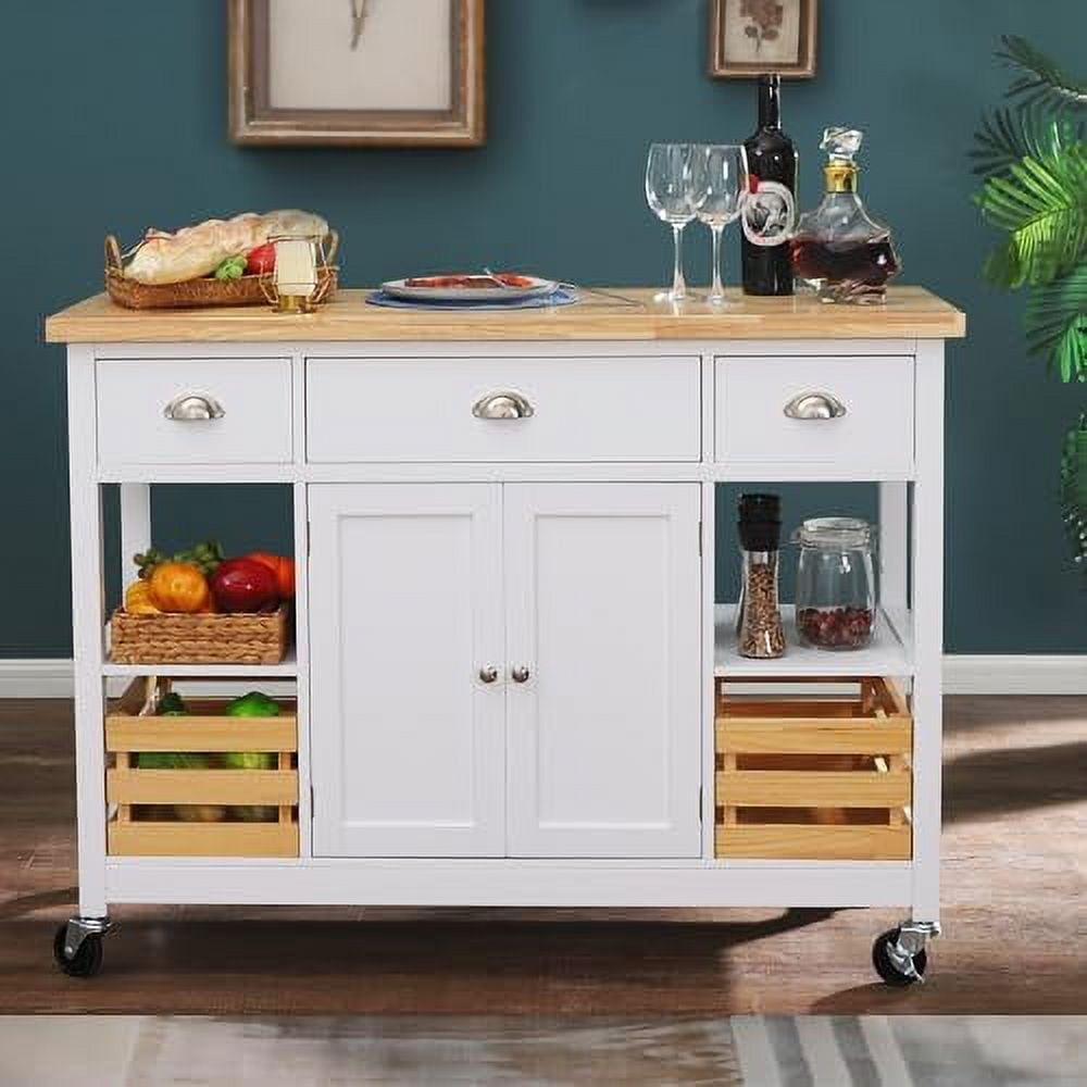 Kitchen Island Cart on Wheels Butcher Block Island Table for Food