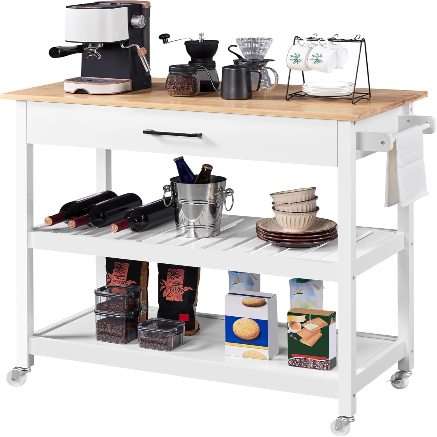 Kitchen Island Cart on Wheels Rolling Microwave Cart with Storage