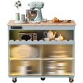 Kitchen Island Cart on Wheels with 5 Drawers One Door and Open Shelves