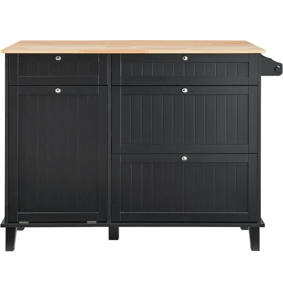 Kitchen Island Cart on Wheels with Storage Drawer & Built-In Trash Can Cabinet, Mobile Serving Cart