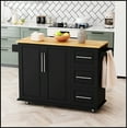 thumbnail image 1 of Kitchen Island Cart with 2 Door Cabinet and Three Drawers,43.31 Inch Width with Spice Rack, Towel Rack (Black), 1 of 13