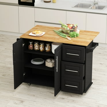Kitchen Island Cart with 2 Door Cabinet and Three Drawers,43.31 Inch Width with Spice Rack, Towel Rack
