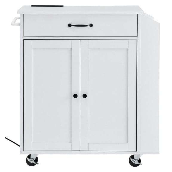 Kitchen Island Cart with Charging Station, Rolling Storage Cabinet on Wheels - Multifunctional Kitchen Organizer with Drawers & Adjustable Shelf