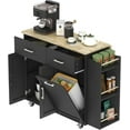 thumbnail image 1 of HAUXITIO Kitchen Island Cart with Drop Leaf,2 Drawers & Trash Can, Rolling Storage Cart with Spice Rack,Black, 1 of 8