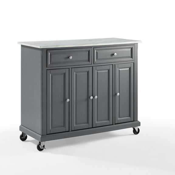 Kitchen Island Cart with Marble Top & Storage - Modern Kitchen Island with Adjustable Shelves & Casters