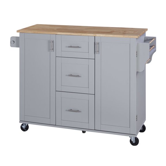 Kitchen Island Cart with Rubber Wood Top, Kitchen Island on Wheels with Internal Storage Rack, 50”x17”x36.9” Blue