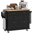 thumbnail image 1 of Kitchen Island Cart with Rubber Wood Top, Rolling Kitchen Island Table with Drawers, Adjustable Shelves, Spice Rack & Towel Rack — Black, 1 of 6