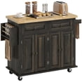 thumbnail image 1 of Kitchen Island Cart with Rubber Wood Top, Rolling Kitchen Island Table with Drawers, Adjustable Shelves, Spice Rack & Towel Rack — Brown, 1 of 6