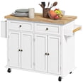 thumbnail image 1 of Kitchen Island Cart with Rubber Wood Top, Rolling Kitchen Island Table with Drawers, Adjustable Shelves, Spice Rack & Towel Rack — White, 1 of 6