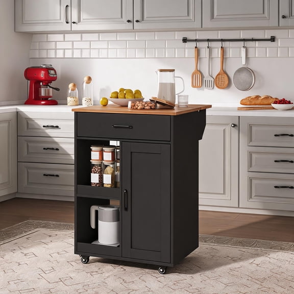 Kitchen Island Cart with Spice and Towel Rack, Expandable Drop Leaf Rolling Countertop Organizer for Dining Room