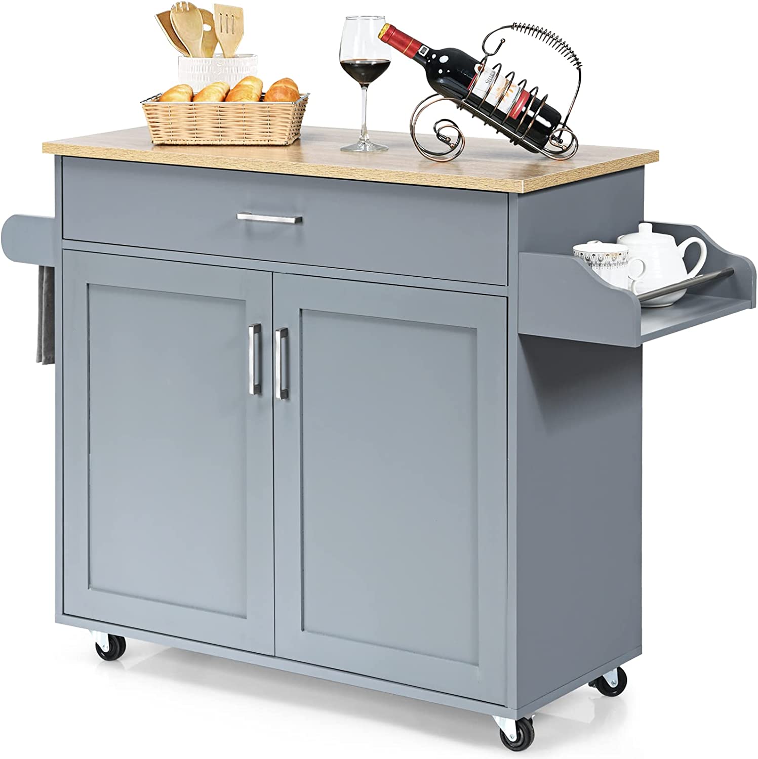 Kitchen Island Cart with Storage on Wheels, Spice Rack Towel