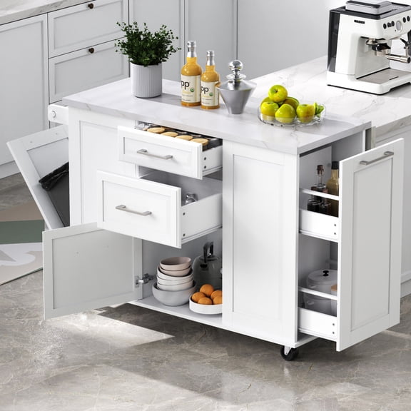 Kitchen Island Cart with Storage, Drop Leaf and Trash Cabinet, 50.7 Inch
