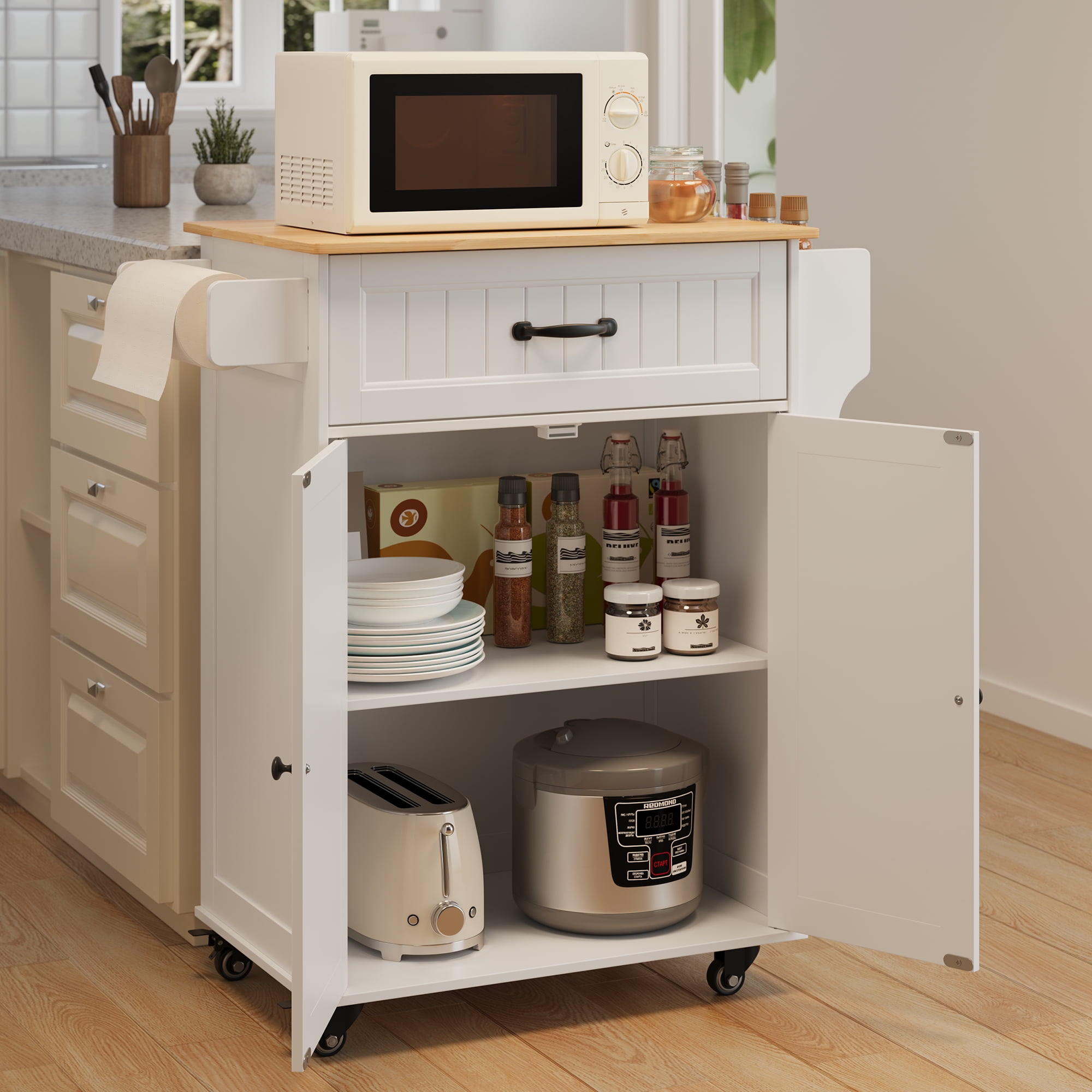 Lofka Movable Portable Rolling Kitchen Island: Storage Cart & Microwave ...