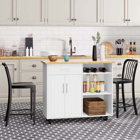 Kitchen Island Cart with Storage Rolling Microwave Cart Portable Bar ...