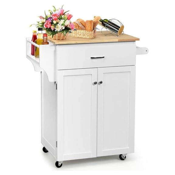Kitchen Island Cart with Storage on Wheels, Rolling Mobile Kitchen Storage Cabinets with Drawers, Spice Rack,