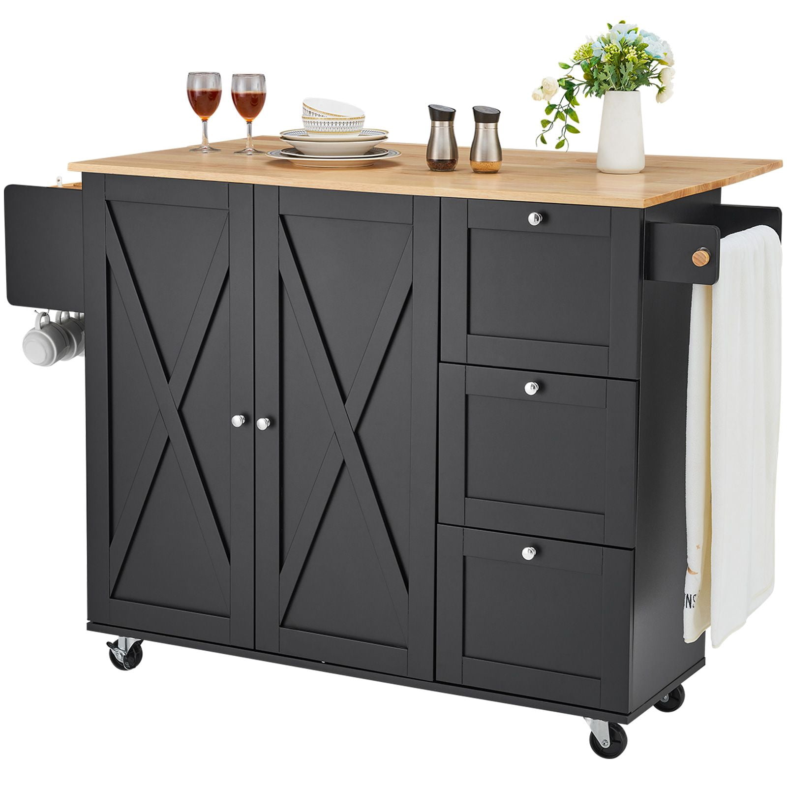 Kitchen Island Cart with Wheels, 2 Drawers & 2 Shelves, Mobile Rolling Storage Cabinet for Kitchen